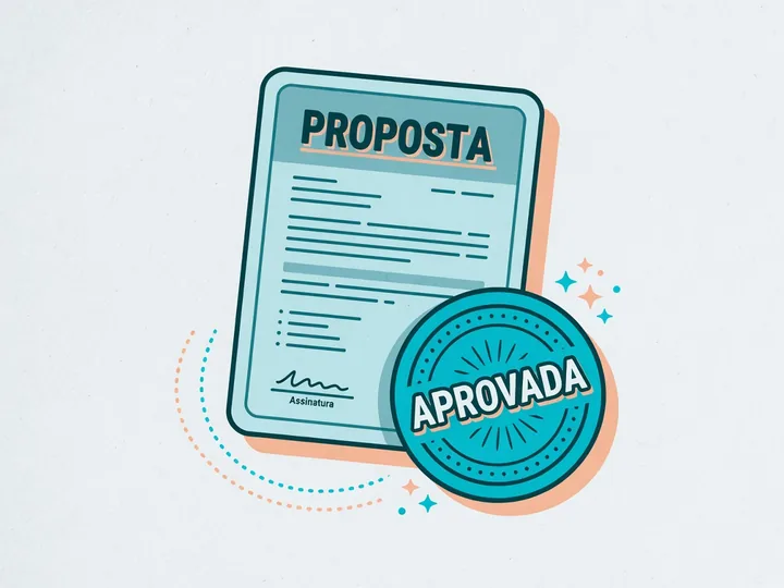 Ilustração: documento de proposta com selo de aprovada